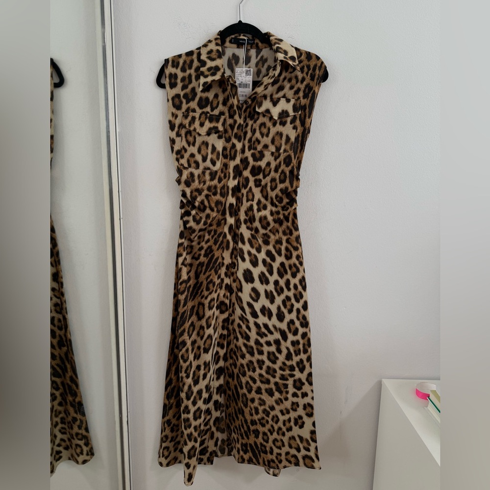 Mango Brown Black Maxi Dress Sleeveless Notched Collar
